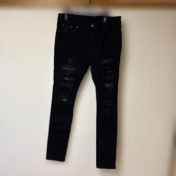 mnm 블랙 데미지 스키니 데님 팬츠 34