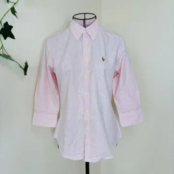 Ralph Lauren 7부 소매 스트라이프 셔츠 블라우스 자수 핑크
