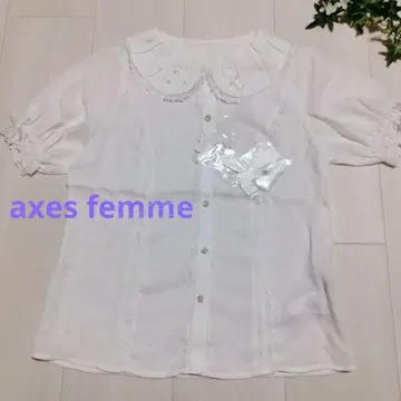 axes femme 엑시즈팜 개더링 둥근 카라 반팔 블라우스 화이트 M