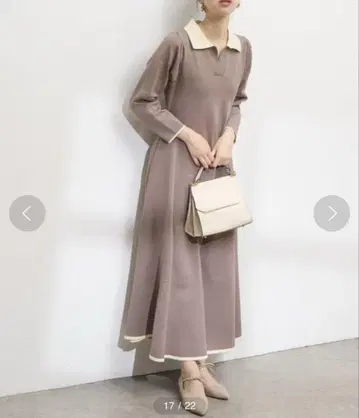 natural couture 배색 스키퍼 카라 니트 원피스
