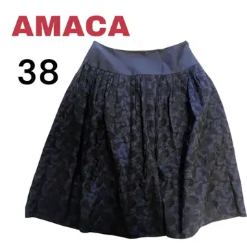 AMACA 아마카 네이비 페이즐리 자수 플레어 스커트 38