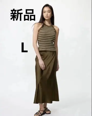 새상품 유니클로 새틴 스커트 브라운 L