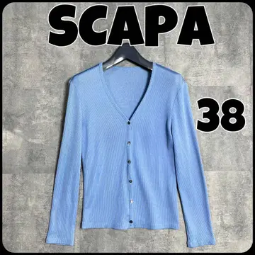 정가 23,100엔 SCAPA 트리아세테이트 리브 가디건 38 미색 블루