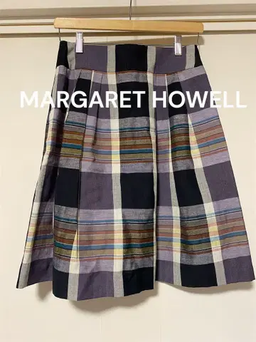 MARGARET HOWELL 플리츠 스커트 체크 울 린넨 2