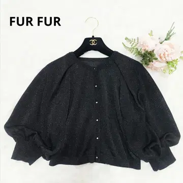 컨디션 최상 FUR FUR 퍼 퍼 볼륨 슬리브 라메 가디건