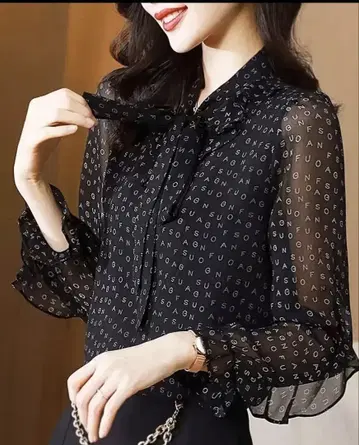시스루 블랙 셔츠 리본 포함