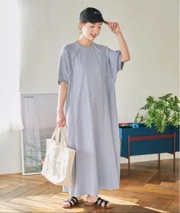 원피스 한정판 피그먼트 가공 와플 절개 반팔 원피스