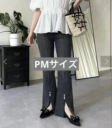 스트레치 슬릿 밑단 펄 플레어 데님 팬츠