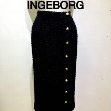 INGEBORG 버튼이 달린 블랙 타이트 스커트 포켓 부착
