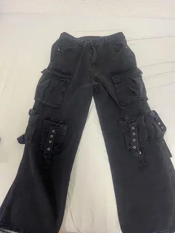 블랙 카고 팬츠 데님 y2k 와이드 팬츠
