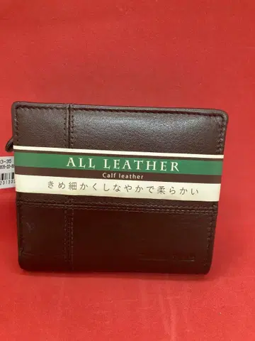 ALL LEATHER 송아지 가죽 접이식 지갑 브라운 미사용 택 포함