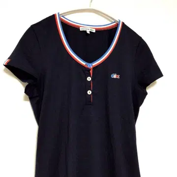 Lacoste 원 포인트 트리콜로 U 넥 컷 티셔츠 네이비 36