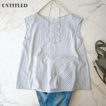 컨디션 최상 언타이틀 블루 슬리브리스 블라우스 스트라이프 사이즈 M