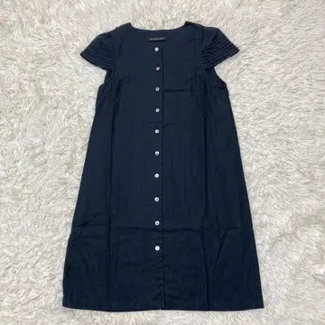 미즈이로 인드 프릴 슬리브 원피스 네이비 네이비 면 린넨