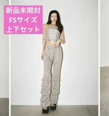 레이스업 개더 스웨트 탑 턱 플레어 스웨트 팬츠 FS