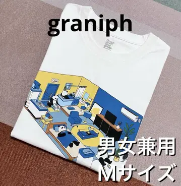 graniph 레트로 팬더룸 패턴 티셔츠 (화이트) 남녀 공용 M 사이즈