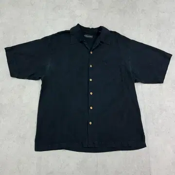 BARACUTA 오픈 카라 실크 반팔 반팔 셔츠 구제 의류 블랙 검정 L
