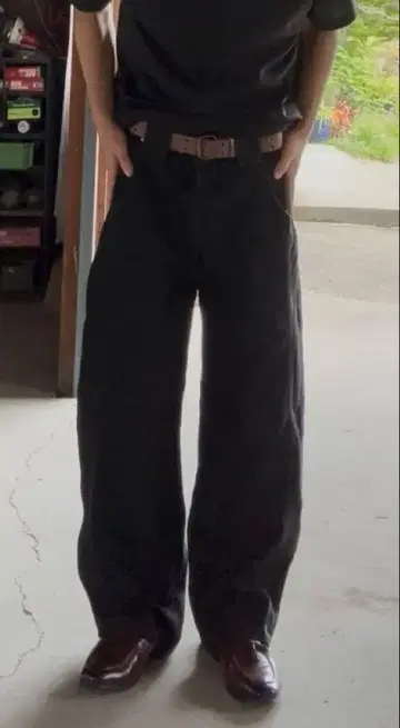 블랙 와이드 데님 팬츠