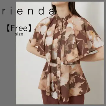 rienda 리엔다 블루 플라워 프릴 칼라 블라우스 꽃무늬 페플럼