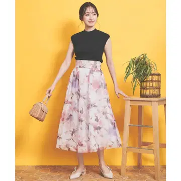 택 포함 noela 노엘라 스커트 롱 스커트 메쉬 꽃무늬 꽃