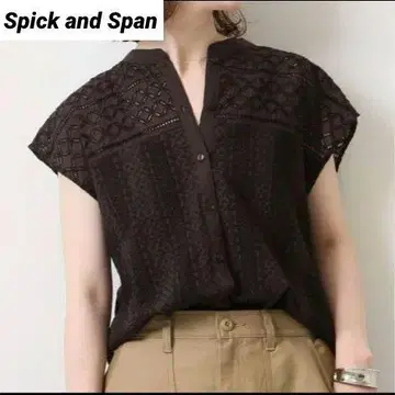 자수 브로이더 레이스 프렌치 슬리브 블라우스 스픽 앤 스팬 면