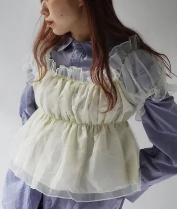 antique andico 시어 숏 개더 프릴 블라우스
