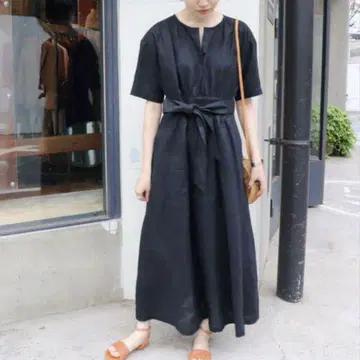 SLOBE IENA 린넨 스키퍼 롱 원피스 벨트 린넨 네이비