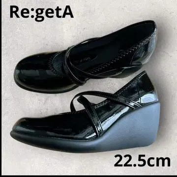 새상품급 리게타 Re:getA 블랙 스트랩이 달린 플랫슈즈
