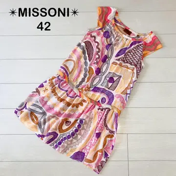 MISSONI 미쏘니 무릎 기장 원피스 올 패턴 실크 핑크 오렌지 M