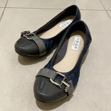히메코 버클 스니커즈 펌프스 22.5cm 플랫 슈즈 네이비 네이비