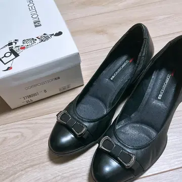 콤포지션 9 블랙 플랫 펌프스 25.5cm 리본
