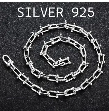 Silver925 말발굽 체인 목걸이 각인 유니섹스 55cm