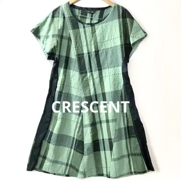 CRESCENT/체크 무늬 A 라인 원피스 반팔 그린