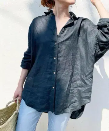 SPICK AND SPAN 다크 네이비 린넨 긴팔 셔츠