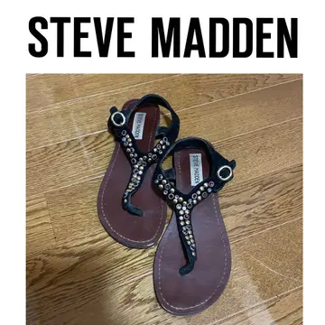 STEVE MADDEN 비쥬 플립플랍 샌들 플랫 블랙 천연 가죽