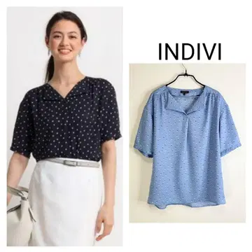 indivi 코츠키 패턴 조젯 블라우스 스카이블루