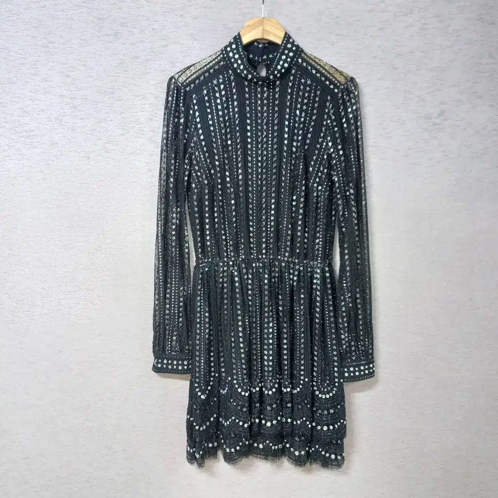 A6-13/Michael Kors Waist Banding Pearl Color Block Decoration Lace Onepiece Women