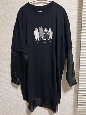 graniph 고양이 캣 블랙 원피스 레이어드 스타일 튜닉 L 새상품급