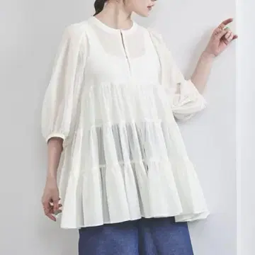 새상품 UNITED ARROWS 티어드 6SL 블라우스 화이트