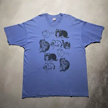 90s fruit of the loom 고양이 올 패턴 티셔츠 빈티지