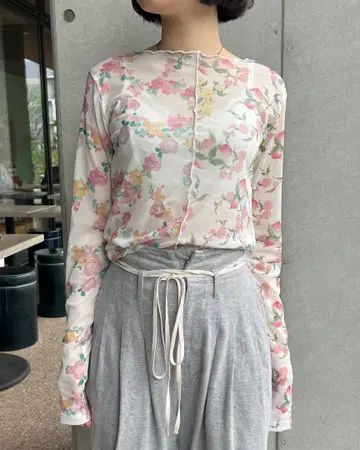 팝피 피치 플라워 시스루 톱스