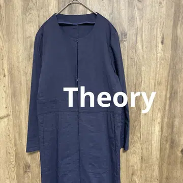새상품급 Theory 린넨 소재 노카라 롱 자켓 네이비 절개 디자인