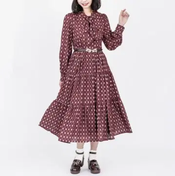 엑시즈팜 긴팔 롱 플레어 원피스 [M] 빈티지 패턴 봄/여름/가을/겨울