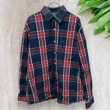 타미힐피거 셔츠 2XL 체크 무늬 긴팔 카라 부착