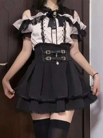 리본 레이스 프릴 블랙 셋업 지뢰계 양산형 M