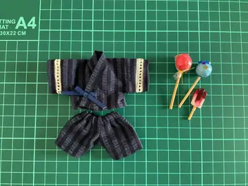 2 오비츠 11 네이비 스트라이프 진베이 세트 벨크로 테이프 프론트 오픈