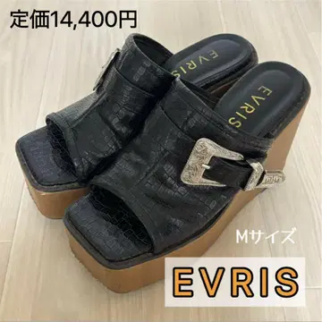 EVRIS 악어 엠보싱 블랙 샌들 M 뒤꿈치 쓸림이 적은 부드러운