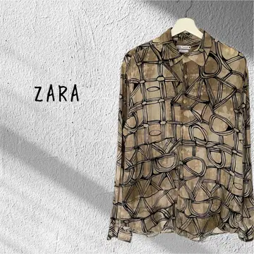 ZARA 자라 올 패턴 긴팔 핏 레이온 긴팔 셔츠 베이지 패턴 셔츠