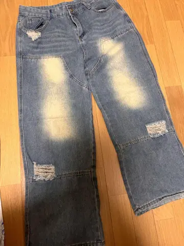 데미지 가공 와이드 레그 데님 팬츠