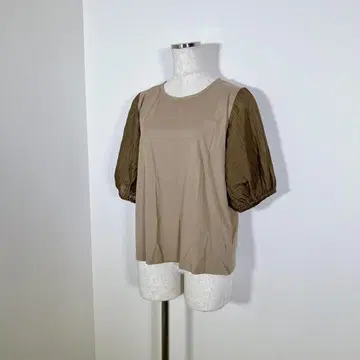 SALOON 벌룬 슬리브 블라우스 크루넥 브라운 계열 F